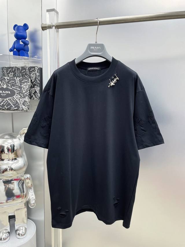 Ch Chrome Hearts High Weight 2025 Summer New Ripped Cross Appliqu