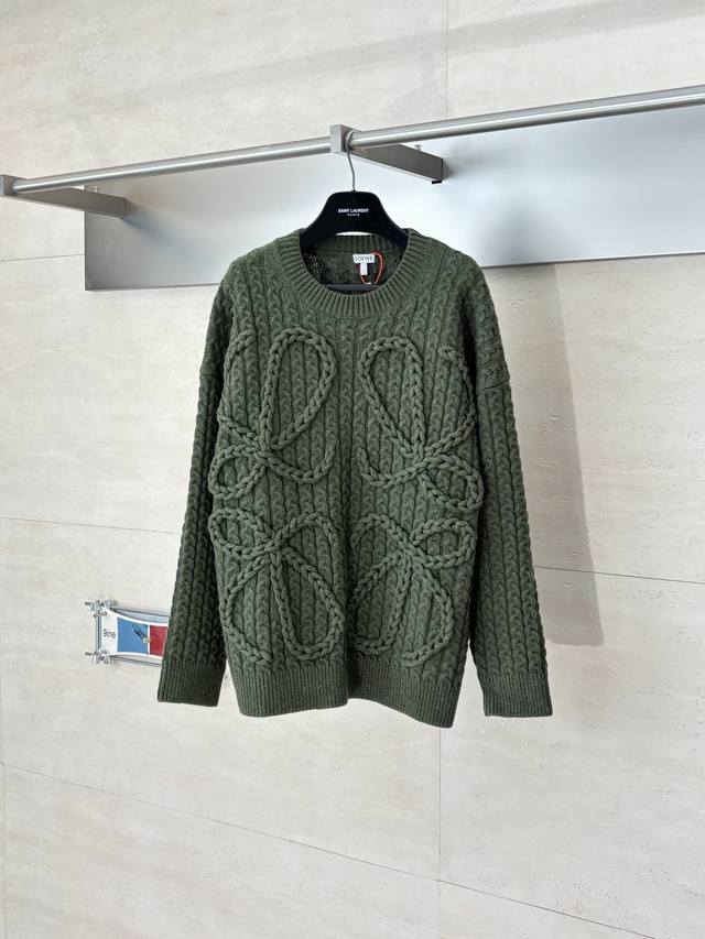 Loew* Loewe Anagram Cable Knit Sweater Custom-woven and dyed heavyweight merceri