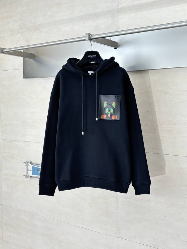 Loew* Louis Wain Ss26 Leather Printed Pocket Hooded Sweatshirt. Made primarily o