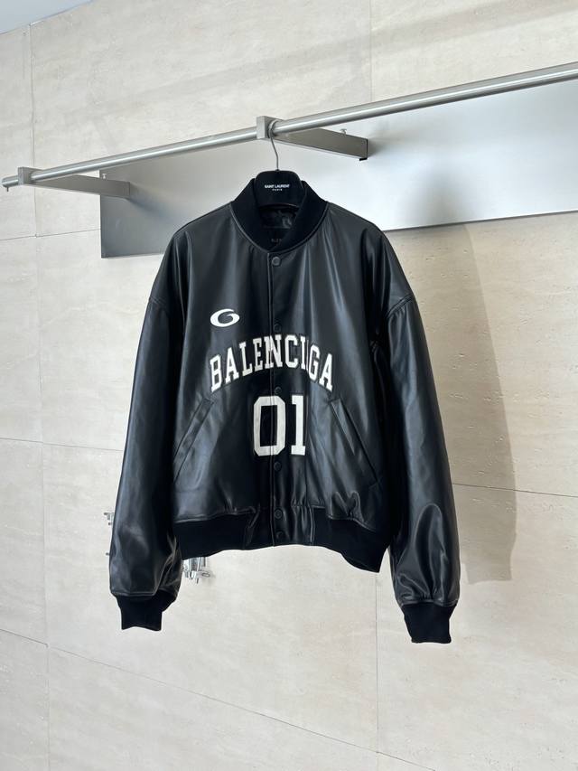 Balenciag* Balenciaga Basketball Series Logo Embroidered Baseball Collar Long Sl