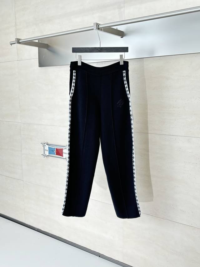 LV Louis Ss25 College Style Color Block Floral Wool Knit Casual Trousers . Orig