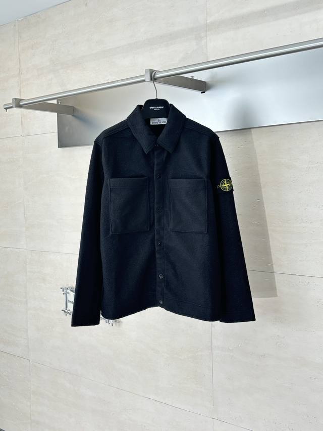 Stone Islan* Stone Islan Solid Color Single-Breasted Wool Cardigan Coat Custom 9