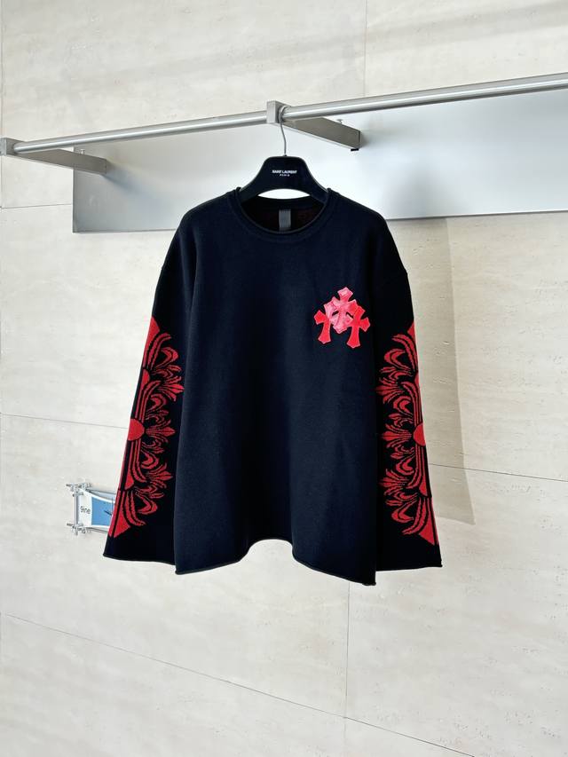 Chrome Heart* Chrome Hearts 2025 New Ch Wool Patent Leather Color Block Knit Pul