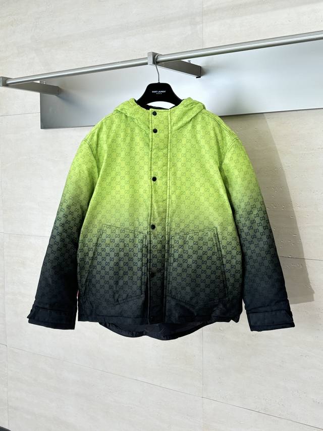 Gucc* Gucci Altitude Ski Series Hooded Gradient Color Block Print Cotton Jacket