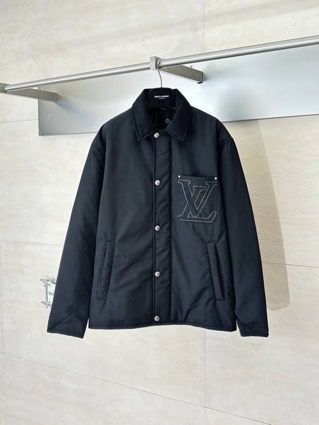 LV Louis Fw25 Large Logo Pocket Embroidered Corduroy Lapel Zip-up Jacket Size: S
