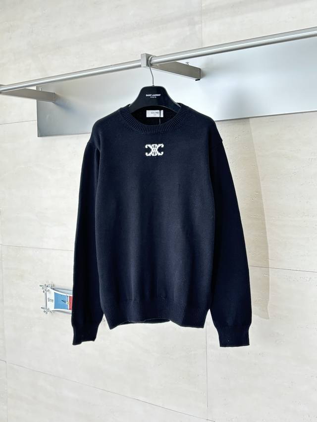 Celin* Celine Arc de Triomphe Jacquard Knit Pullover Crew Neck Sweater . Fabric