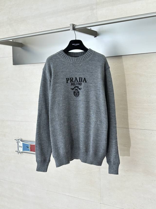 prad* Prada Jacquard Logo Knit Crew Neck Sweater The fabric is made of 45% cashm