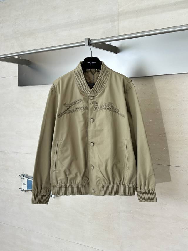 LV Louis Ss24 Solid Color Twill Embroidered Logo Bomber Jacket . The fabric is