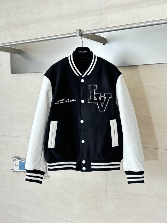 LV Louis Fw24 Rhinestone Graffiti Letter Embroidery Monogram Baseball Jacket .