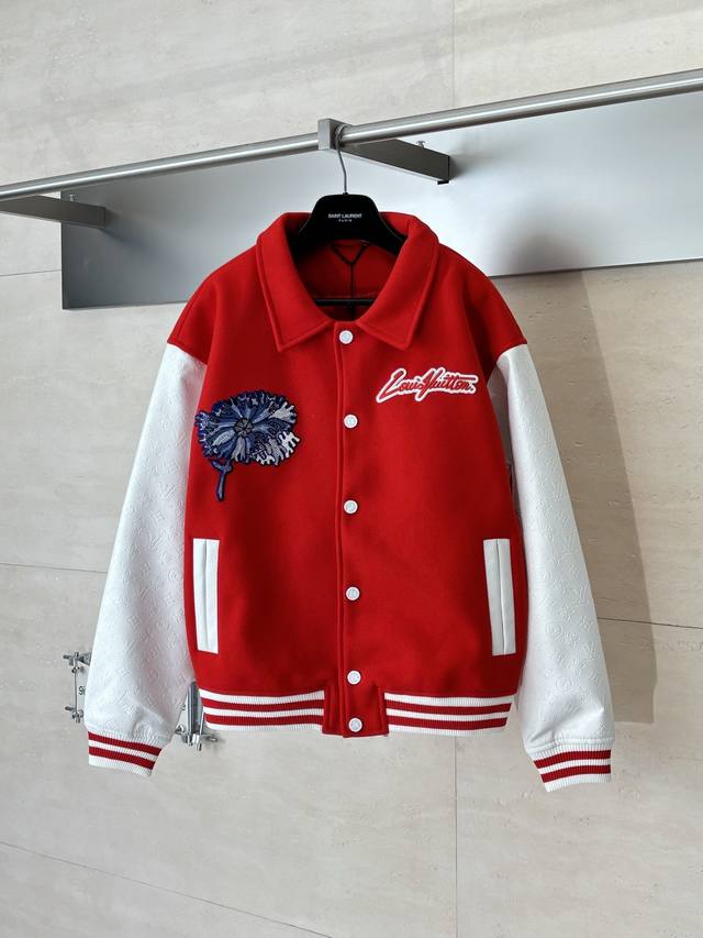 LV Louis Fw23 Yayoi Kusama Psychedelic Floral Patchwork Baseball Jacket A collab