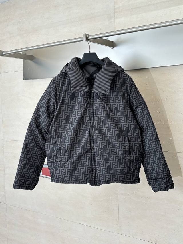 Fend* Fendi all-over striped reversible hooded down jacket Custom high-density c