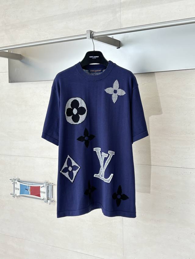 LV Louis Vuitton Ski Collection Knit Intarsia Crew Neck Short Sleeve T-Shirt (Or