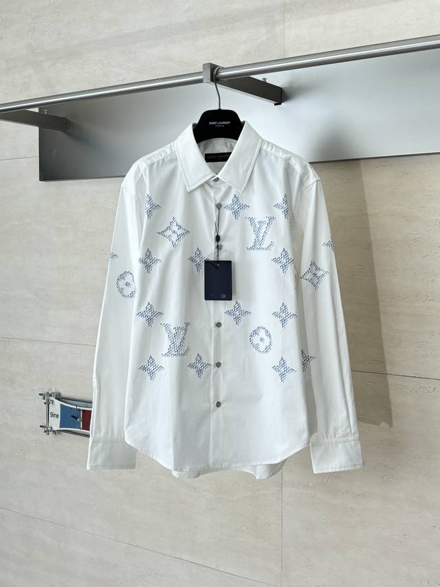 LV Louis Poplin Woven Letter Print Long-Sleeve Shirt Poplin is a classic cotton