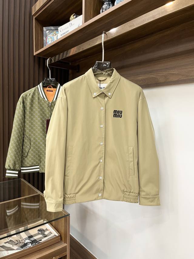 Miumiu Embroidered Button-Up Jacket Custom-dyed double-shuttle textured luxury f