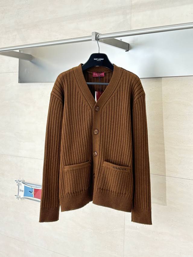 Gucc* Gucci Fw25 Early Autumn New Ribbed Knit Cardigan Sweater/Jacket Size: SML