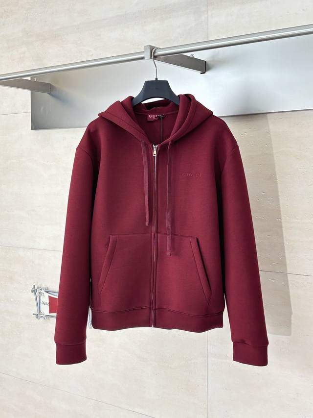 Gucc* Gucci Fw25 Tonal Embroidered Air Cotton Hooded Sweatshirt Jacket 2025 Earl