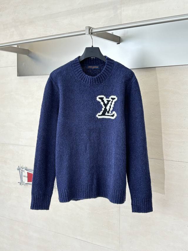 LV Louis Ss26 Early Spring New Intarsia Mirror Logo Crew Neck Pullover Knit Swea