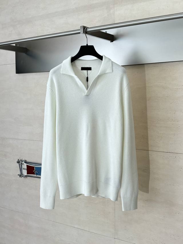 prad* Prada Triangle Logo Seagull Collar Knit Sweater This sweater features a po