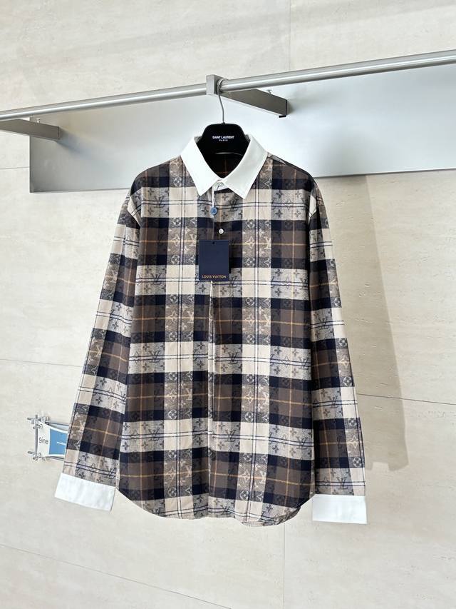 LV Louis Vuitton Floral Check Jacquard Collared Shirt ( ) Made from imported hig