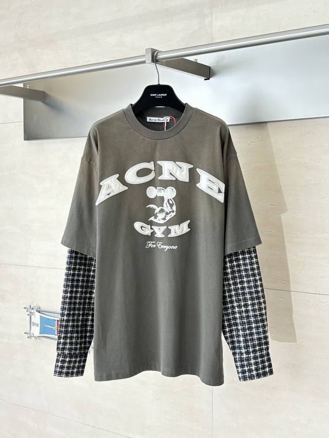 Acne Studio* Distressed Logo Faux Two-Piece Long-Sleeve Custom-Made Elegant Cott