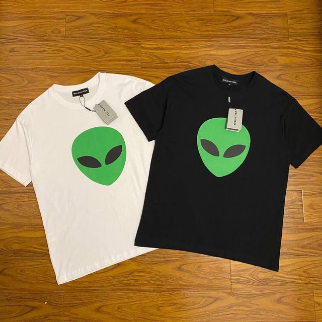 Balenciaga alien mask letter print, 260g double yarn pure cotton fabric, custom