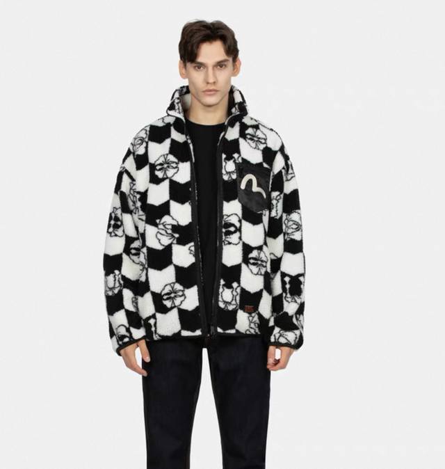 Evisu Fortune God Men's All-over Logo Jacquard Trendy Casual Stand Collar Sporty