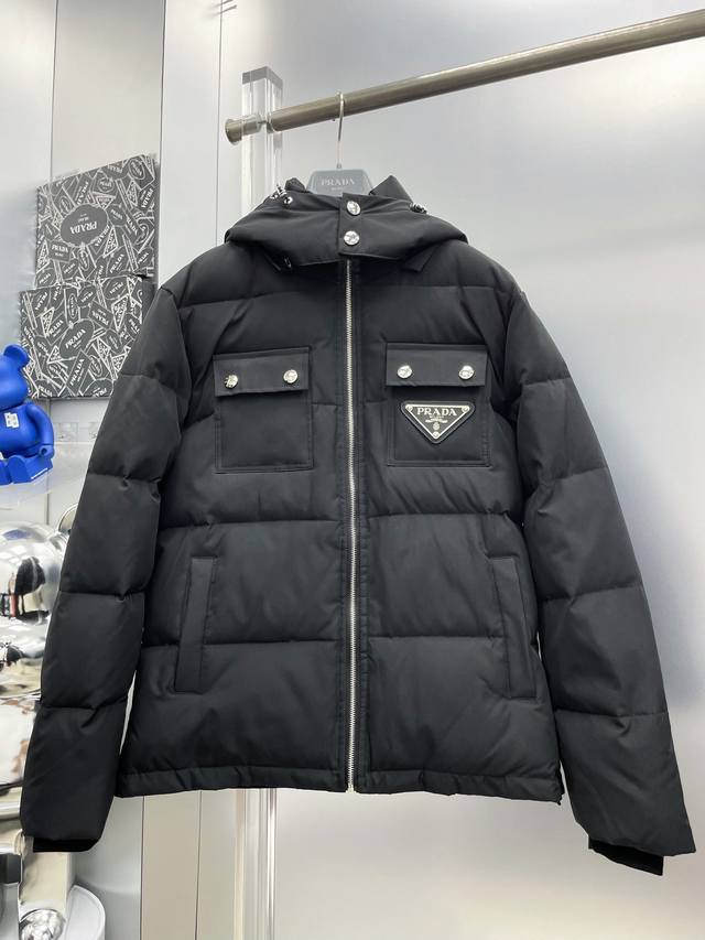pra*Prada 2025 Autumn/Winter New Logo Pocket Triangle Letter Down Jacket Coat D
