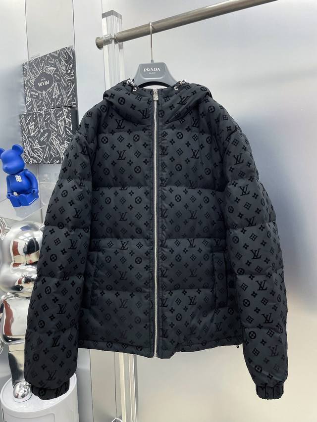 LV Louis Vuitton 2025 Autumn/Winter New Flocked All-over Logo Down Jacket Hooded