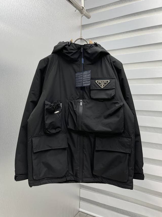 pra 2025 Winter New Zipper Print Letter Down Cotton Jacket Hooded Coat D Runway