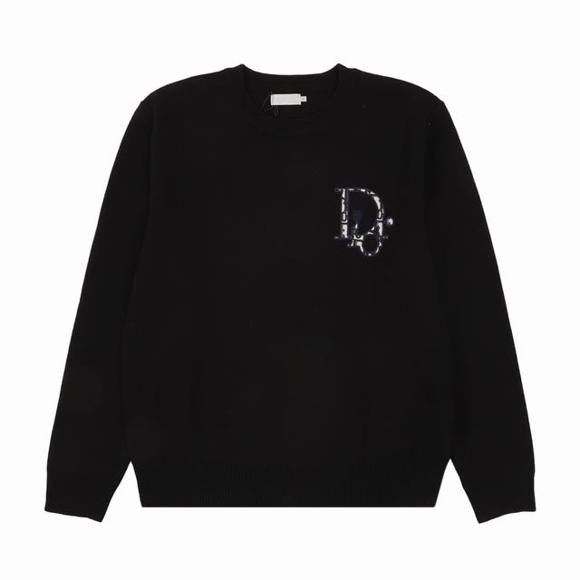 Dior monogram embroidered pattern knit pullover sweater Size: SL