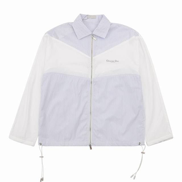 Dior Striped Patchwork Sunscreen Zipper Shirt Jacket Size: SL
