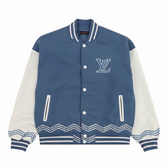 Louis Vuitton Logo Embroidered Leather Patchwork Jacket Baseball Uniform Sizes: