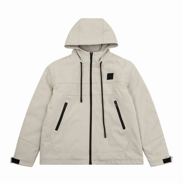 Louis Vuitton Monogram Embossed Work Pocket Trench Coat Zippered Cotton Jacket S