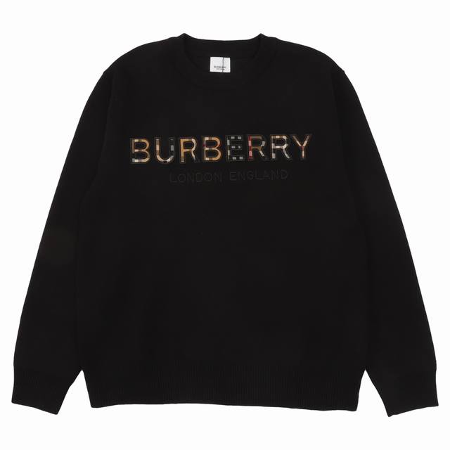 Burberry Check Letter Embroidered Knit Pullover Sweater Size: SL