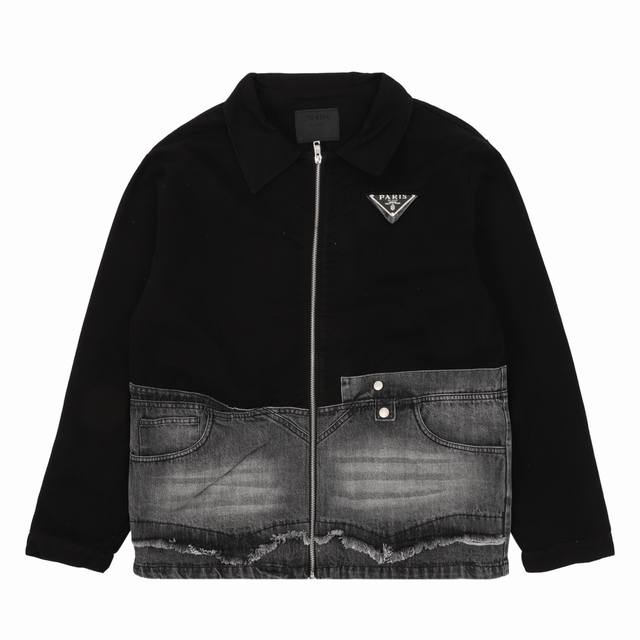 Prada washed denim jacket with triangle logo. Size: Xs-L.
