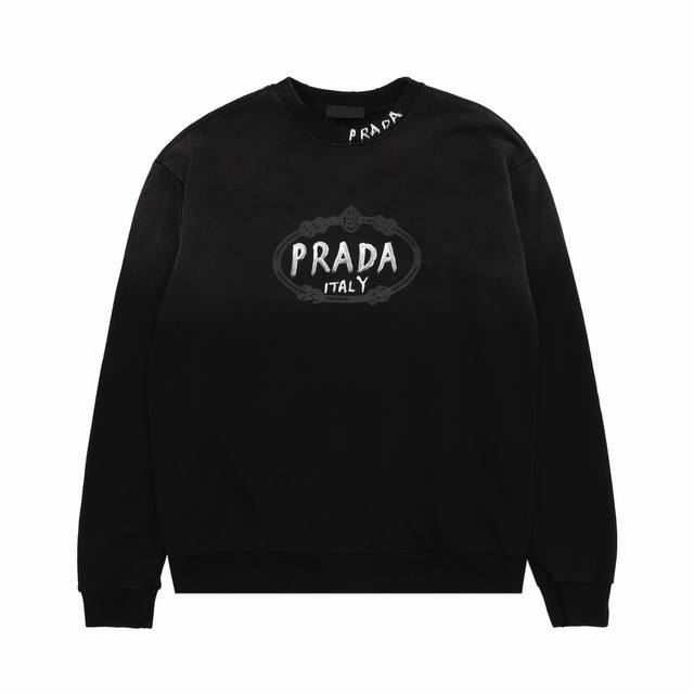 Prada Washed Hand-Painted Letter Crew Neck Sweatshirt Size: Xs-L