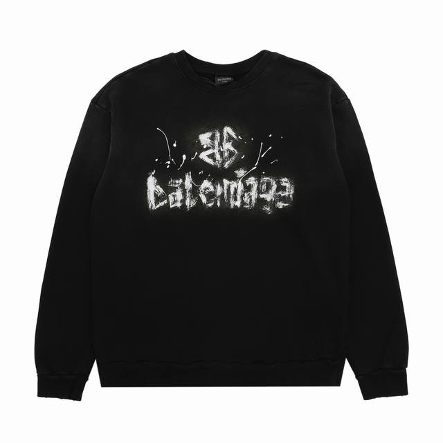 Balenciaga Washed Hand-Painted Letter Crew Neck Sweatshirt ( ) Size: Xs-L ( )