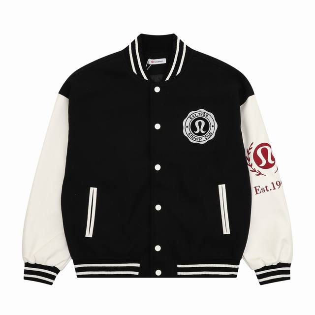 Lululemon Letter Embroidery Patchwork Baseball Jacket Warm Reminder: Hand washin