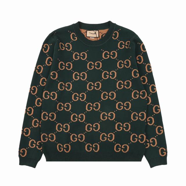Gucci Gg interlocking jacquard pullover knit sweater crew neck sweater Size: SL