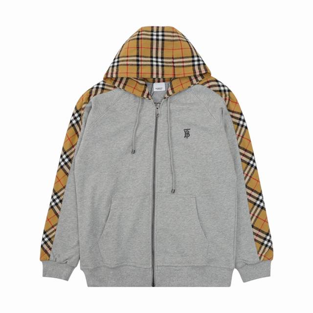 Burberry Embroidered Tb Check Patchwork Zip-Up Sweatshirt Jacket Size: S-XL
