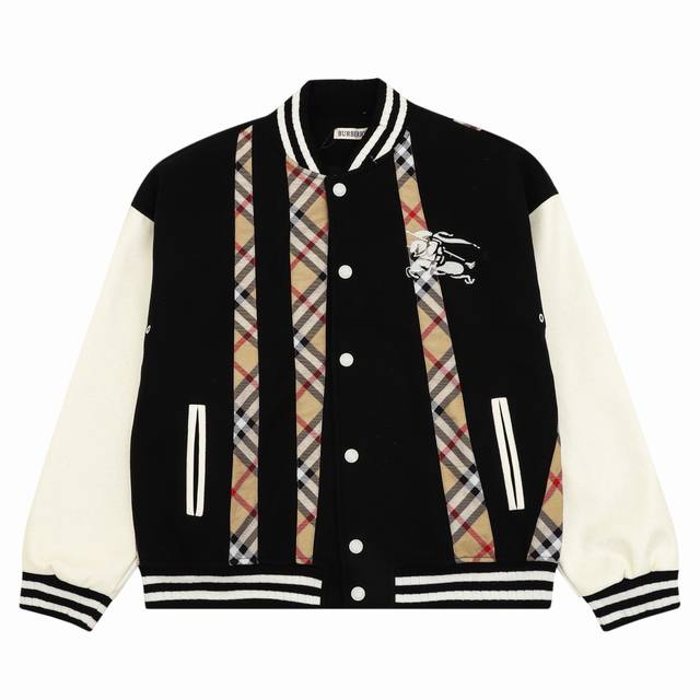 Burberry Check Equestrian Embroidery Patchwork Baseball Jacket Warm Reminder: Ha