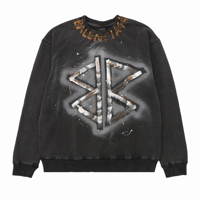 Balenciaga Washed Hand-Painted Letter Crew Neck Sweatshirt Size: SL