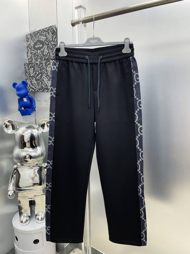 Gu* 2025 Autumn/Winter New Color-Blocked Brand Logo Casual Pants (Long Pants) -