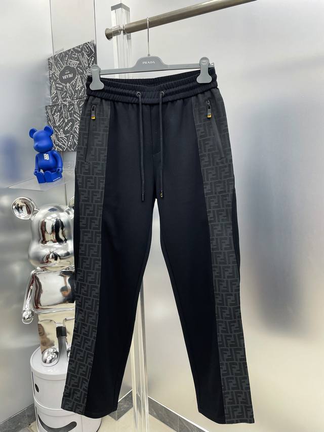 Fen*Fendi 2025 Autumn/Winter New Patchwork Ff Denim Brand Logo Casual Pants (D)