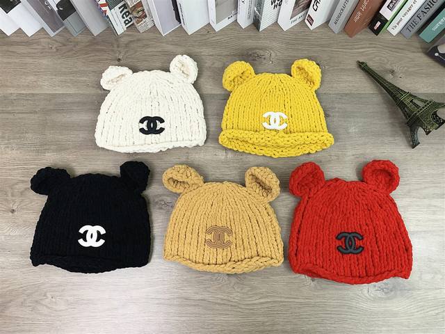 9888##Chanel Small Ear Beanie Knit Hat Women's Beanie# One Size Colors: Black, K