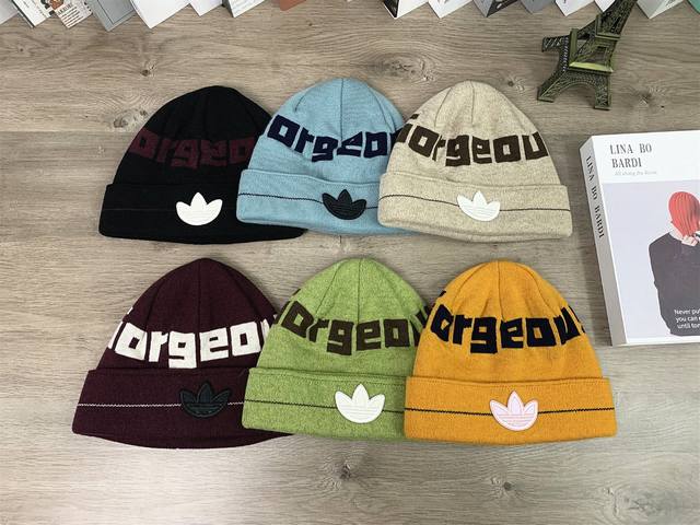 9874## Adidas Knit Hat Autumn Winter Wool Hat Unisex Casual Face-Slimming Versat