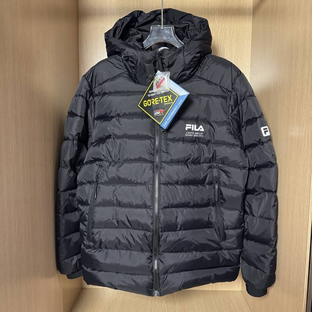 Style No.: B38 Fila 2025 New Logo Reflective Splicing Couple Hooded Down Jacket