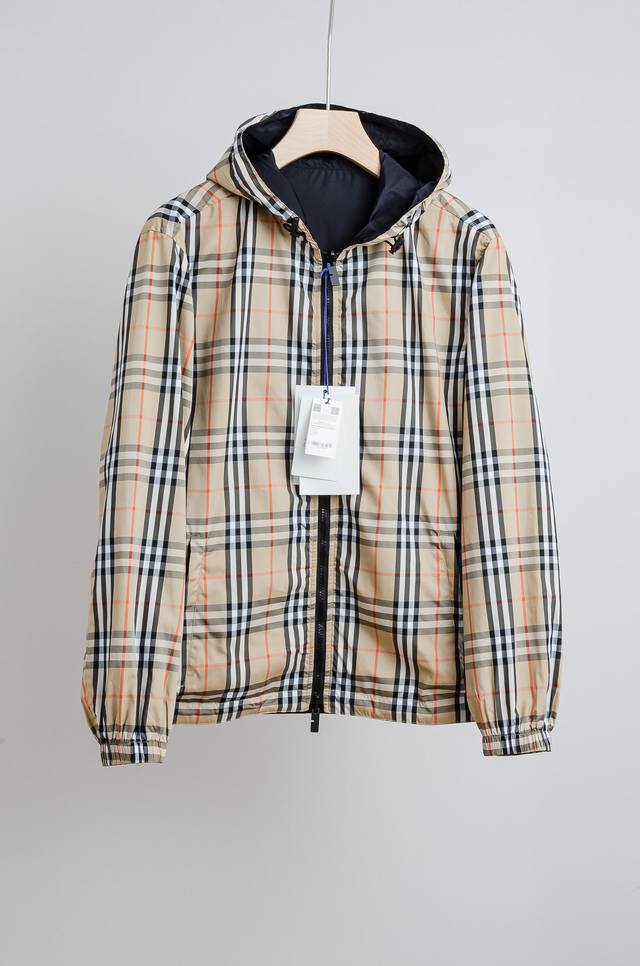 Bbr 2025 New Classic Plaid + Equestrian Logo Reversible Hooded Jacket # Windproo