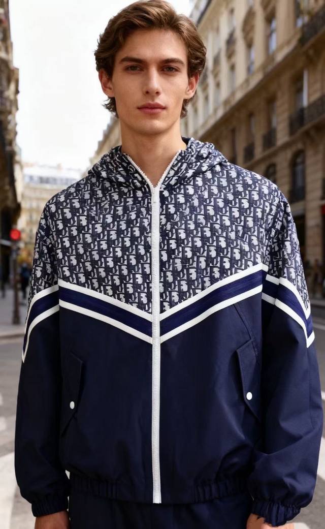 Di*R Dior 2025 Fall/Winter Men's Monogram Jacquard Hooded Jacket features a blue