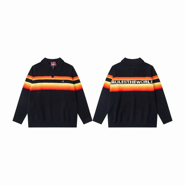 C311# Corteiz Alcatraz Logo Striped Collar Loose Knit Autumn/Winter Casual Sweat